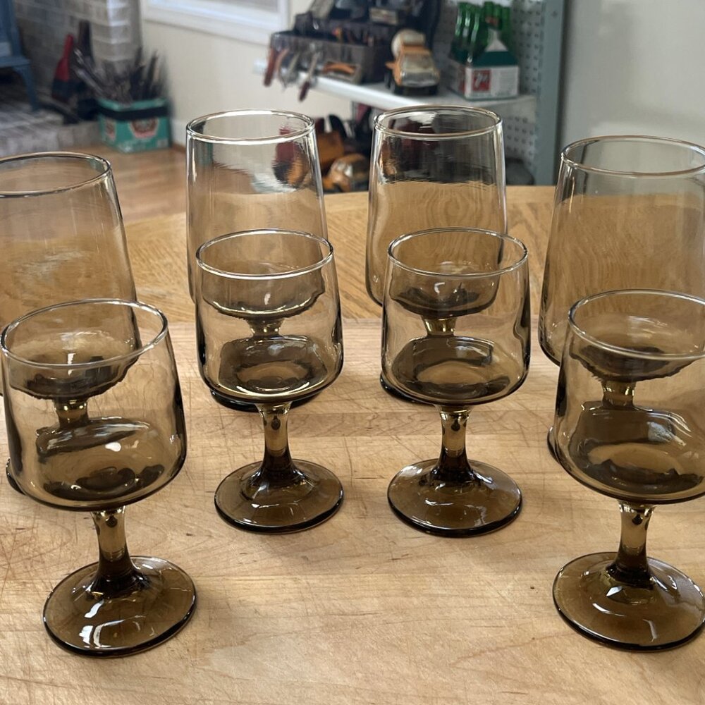 Vintage 1970’s Libbey Tawny Accent Stemmed Goblets - 8 & 16 oz.